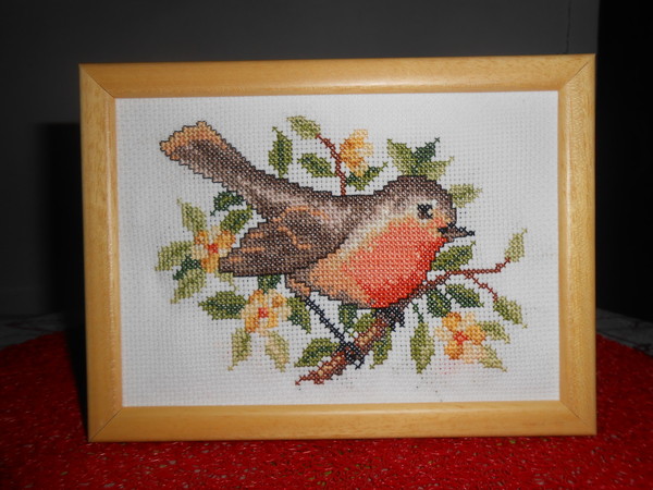 Tableau Rouge Gorge au point de croix